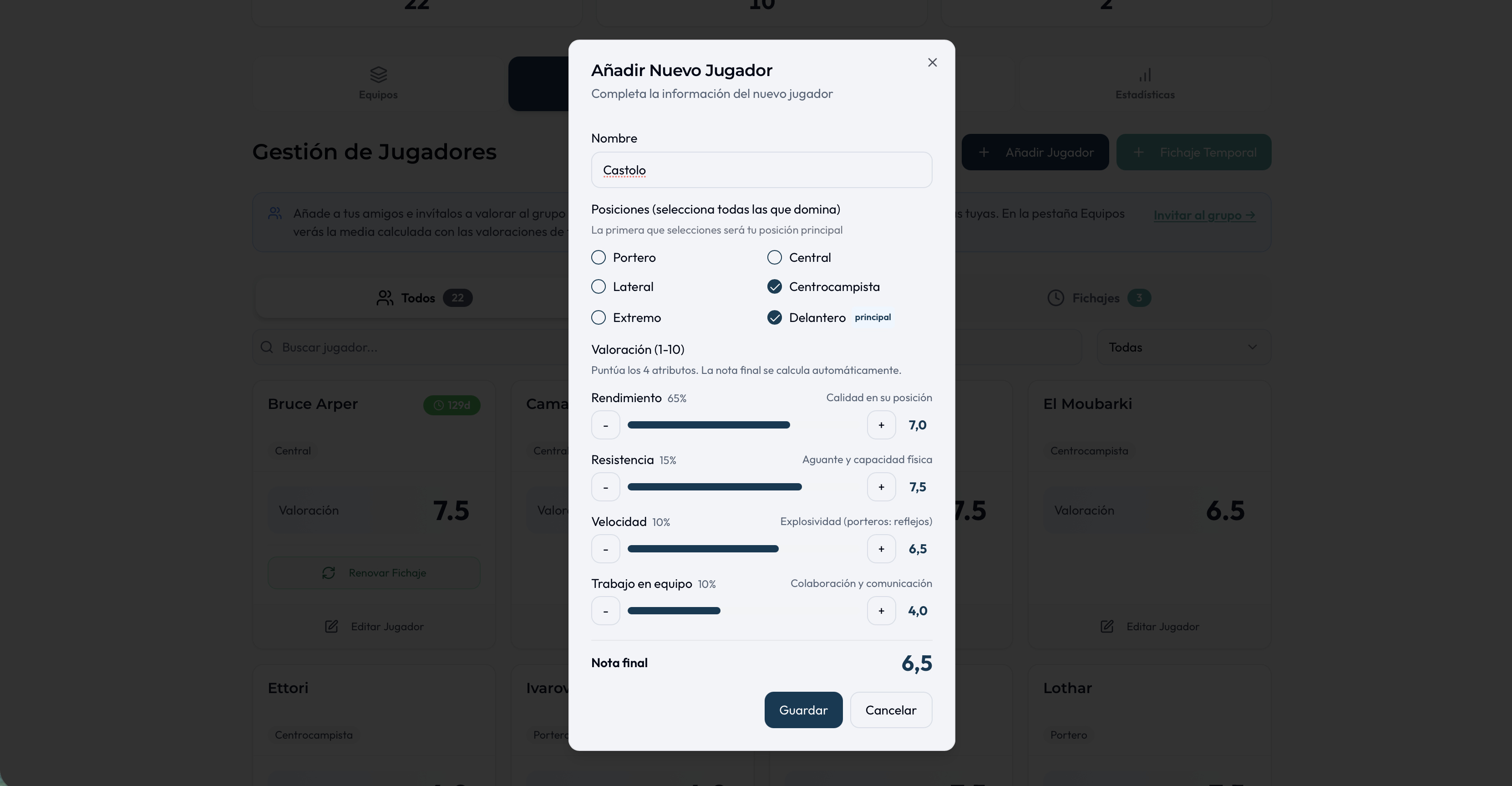 FutBalance - Nuevo algoritmo con atributos de jugador