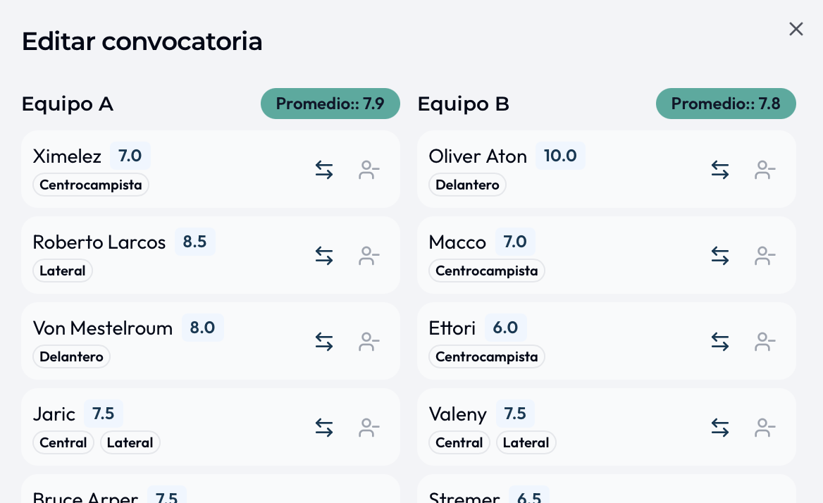 FutBalance - Edición de alineaciones con puntuación de jugadores
