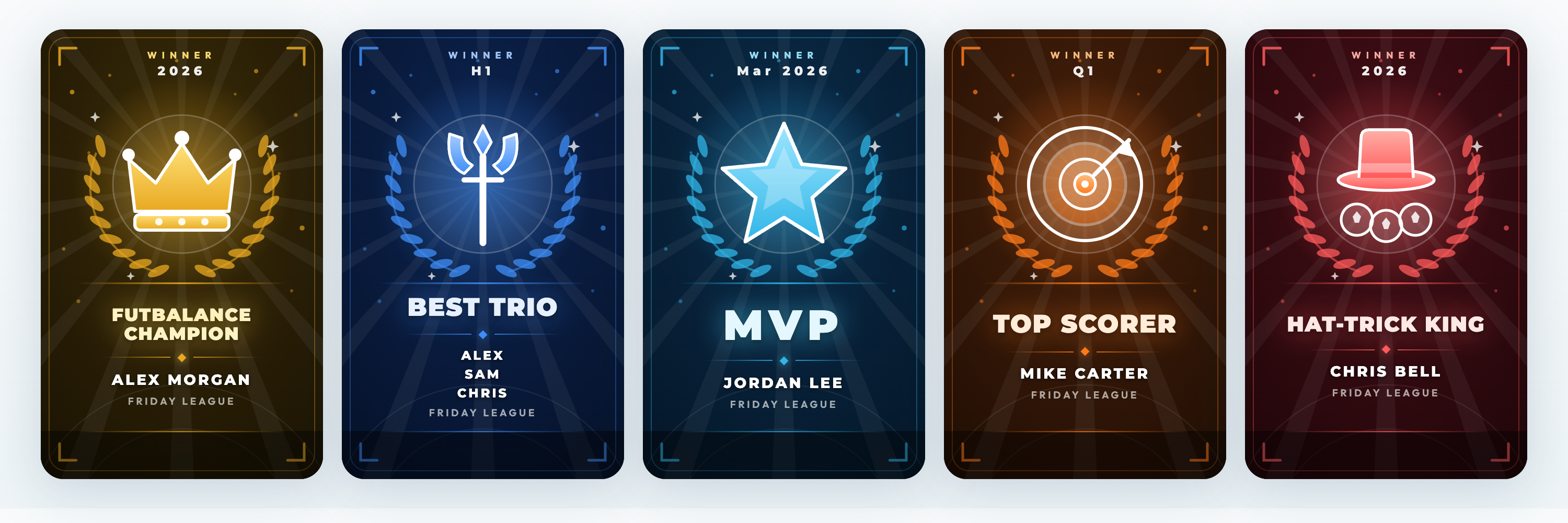 Examples of FutBalance's new achievement share cards