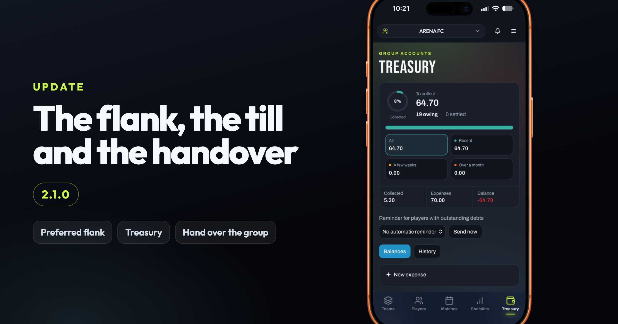 FutBalance 2.1.0: the flank, the till and the handover