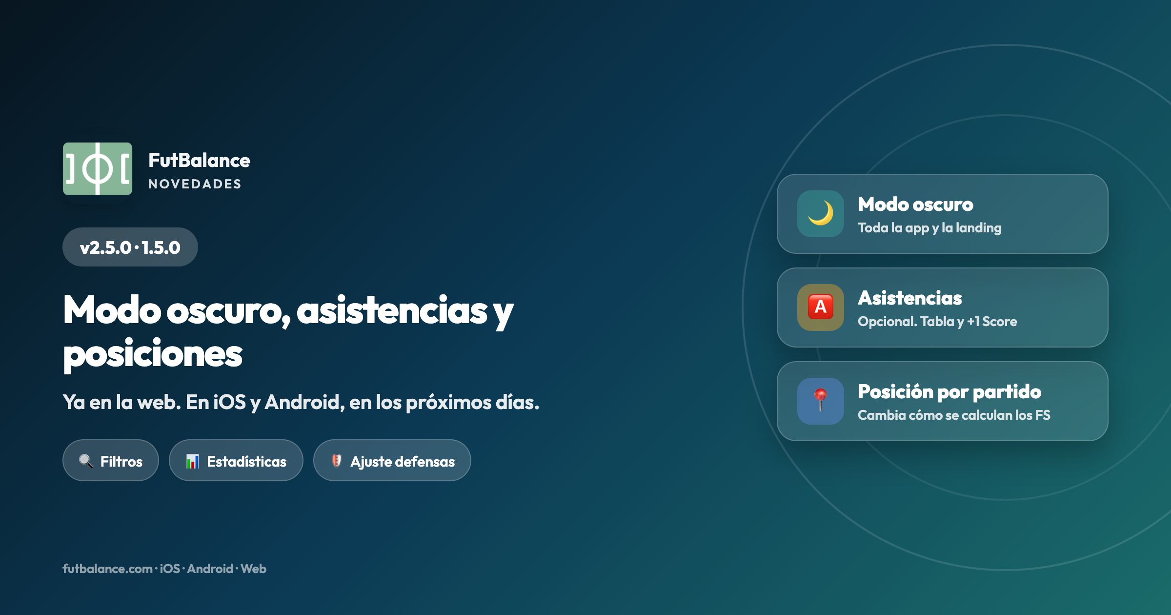 FutBalance 2.5.0 – Modo oscuro, asistencias y posiciones